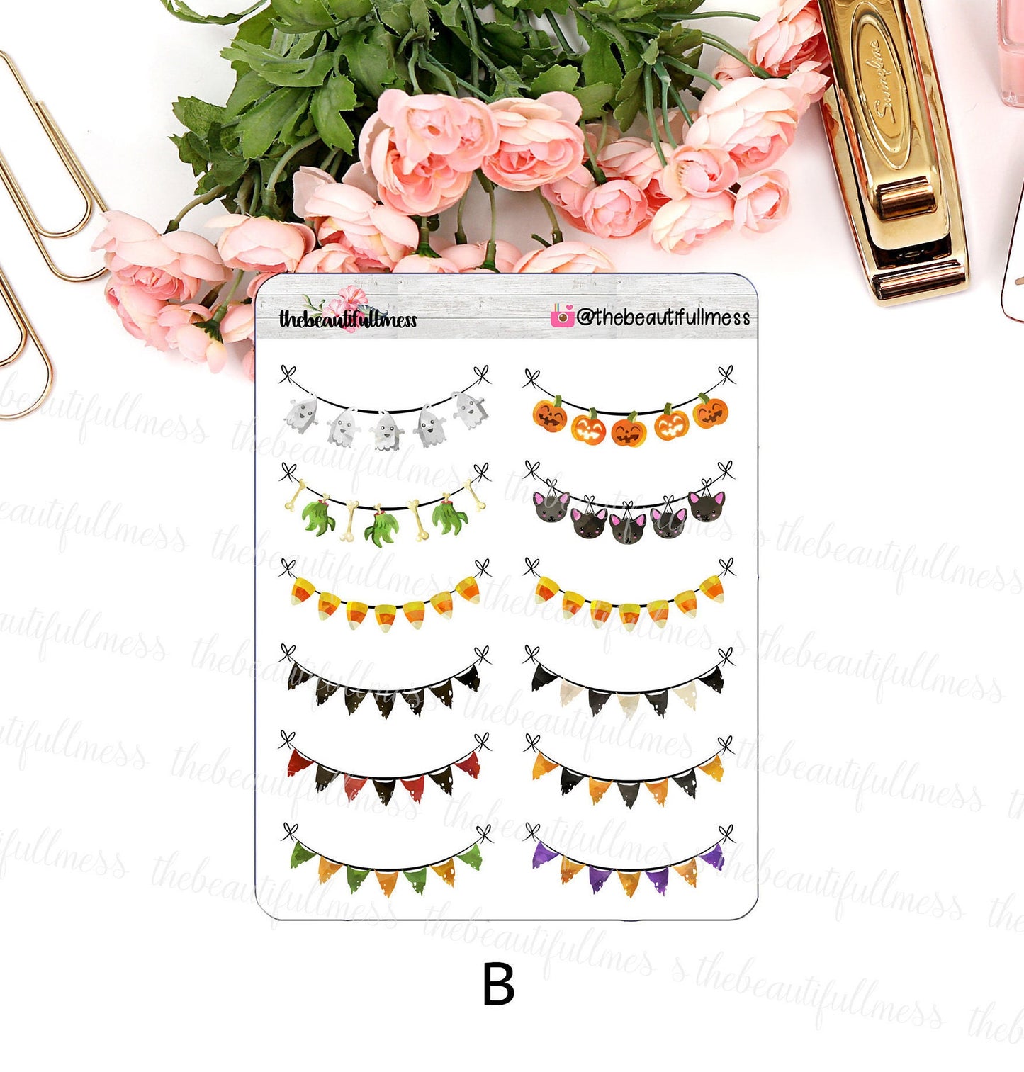 Halloween & Fall Bunting Planner Stickers