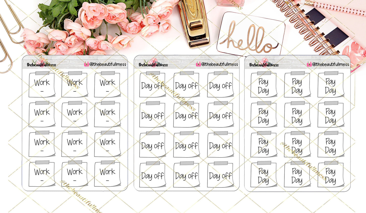 Work, Day Off, Pay Day Sticky Notes Stickers