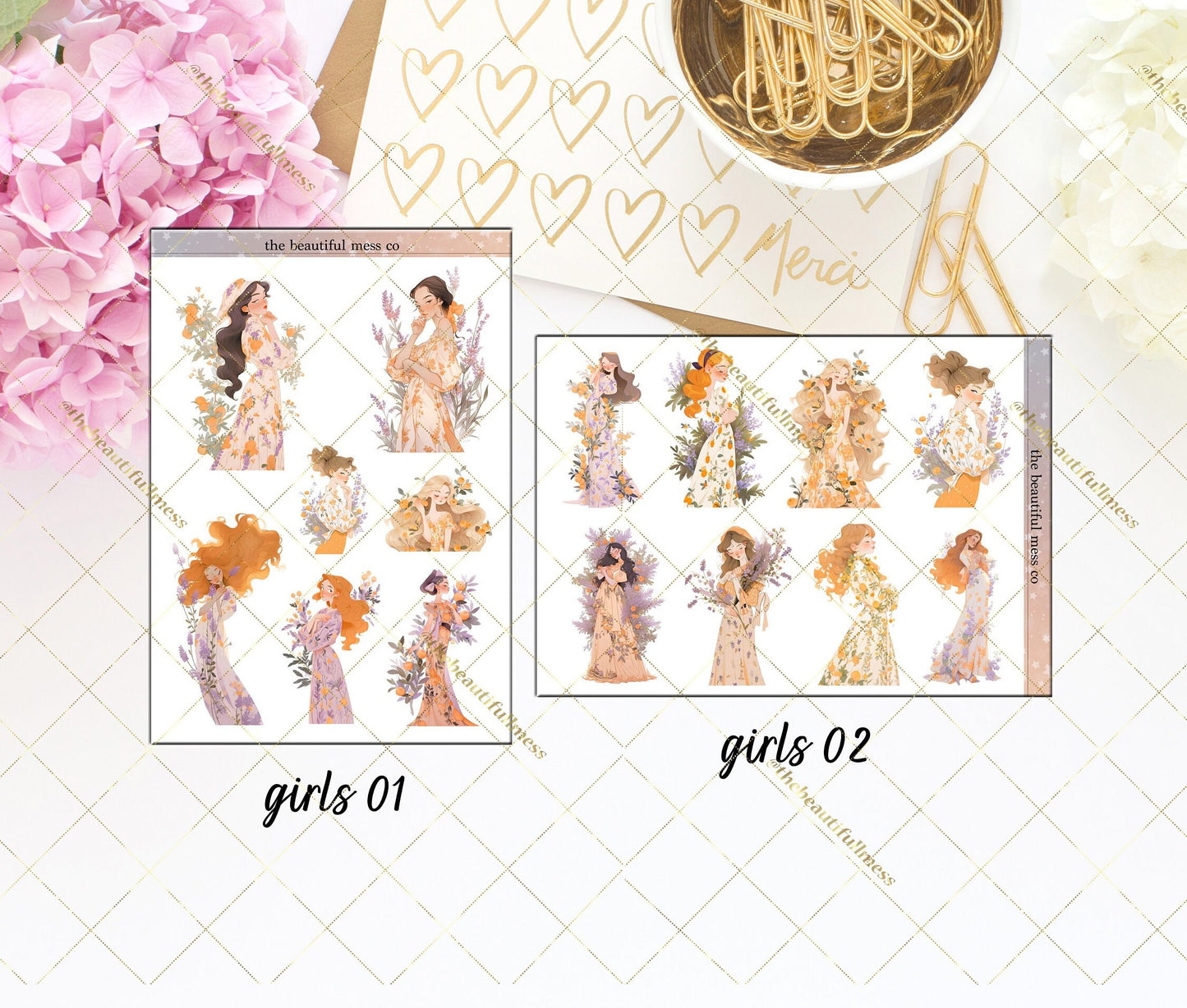 Lavender Orange Girls 001 & 002 Large Deco Stickers