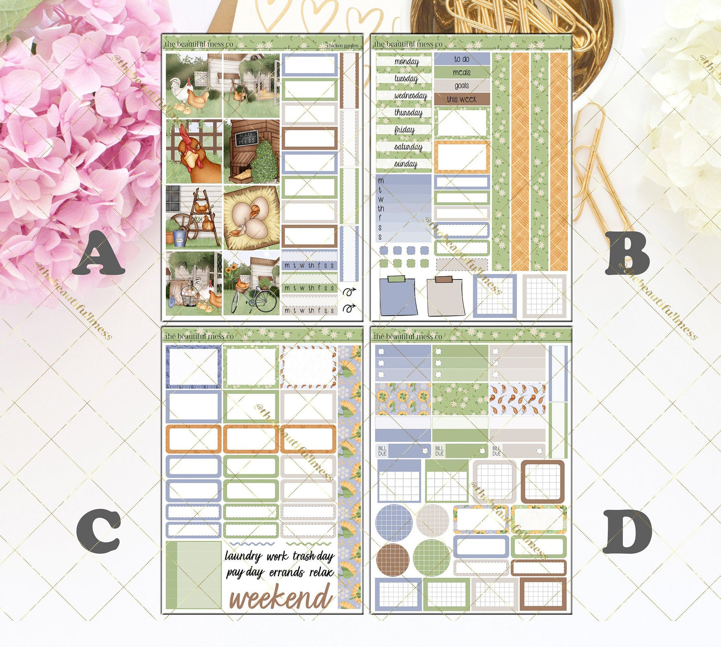 Chicken Garden Planner Stickers /  Hobonichi Cousins