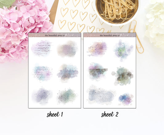 Watercolor Ink Writing Deco Stickers