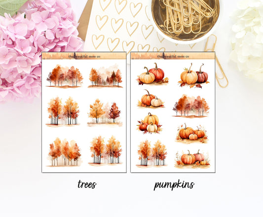 Fall Trees Pumpkin Deco Stickers