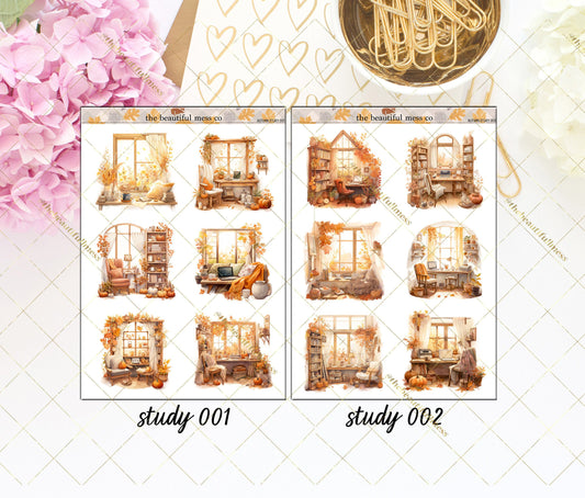 Autumn Study Deco 001 & 002 Large Deco Stickers / Journaling Stickers / Planner Sticker / Bullet Planner /  Mini Kit